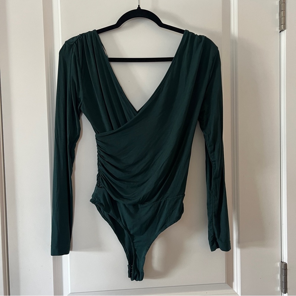 Dynamite Ruched Teal Bodysuit